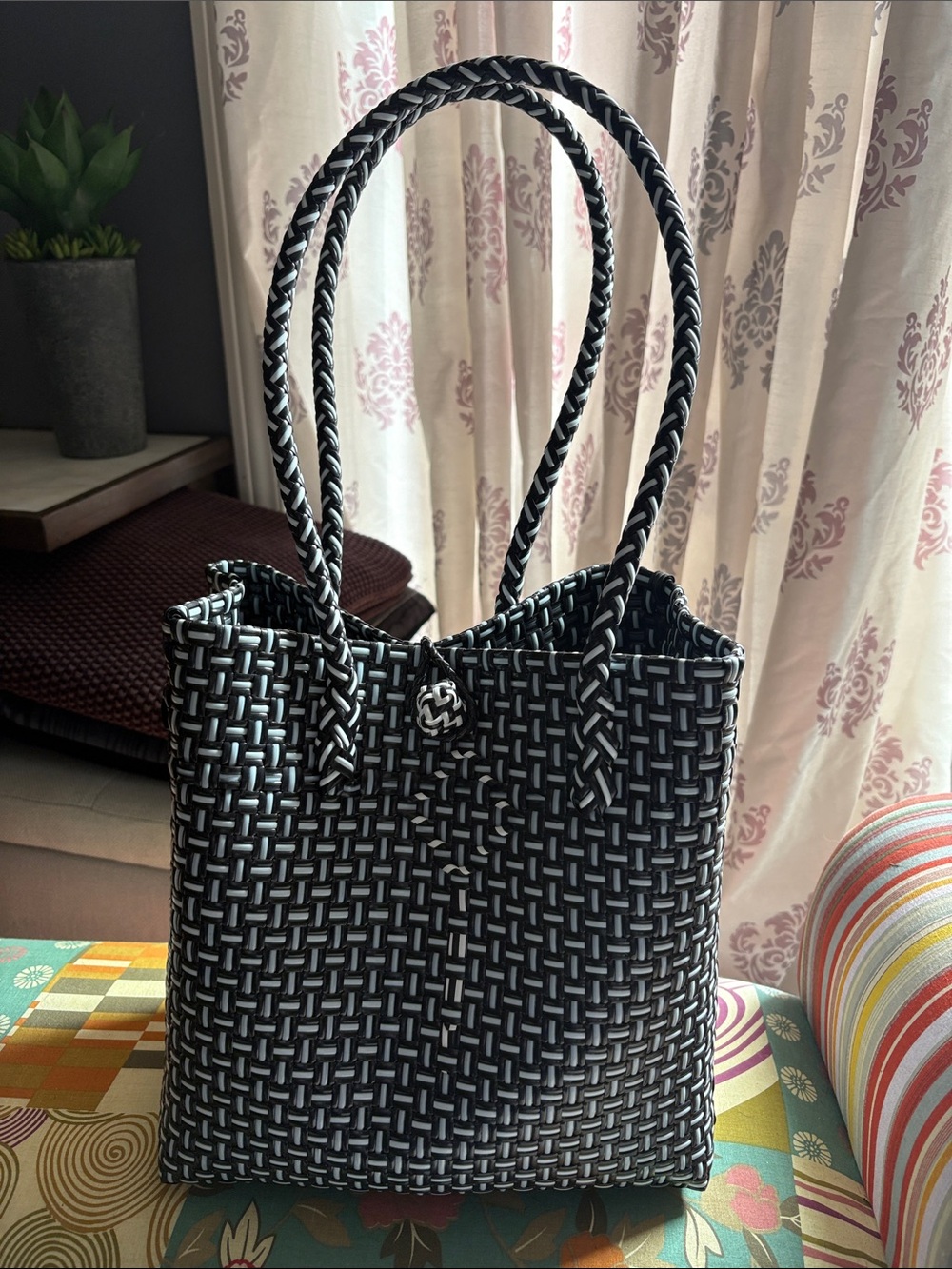 Woven Black and White Tote Bag